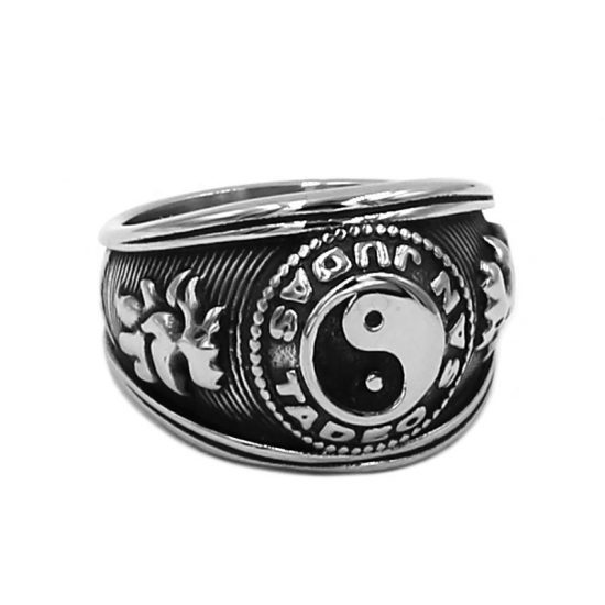 Chinese Taoism Ying Yan Symbol Ring Stainless Steel Ring SWR0778 - Click Image to Close