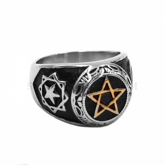 Illuminati Pyramid Eye Stainless Steel Jewelry Ring Star Ring Wholesale SWR0930 - Click Image to Close