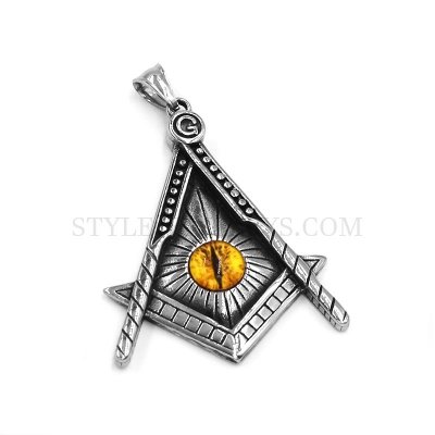 Classic Masonic Pendant Stainless Steel Freemasonry Compass Masonic Jewelry Yellow Eye Pendant SWP0547