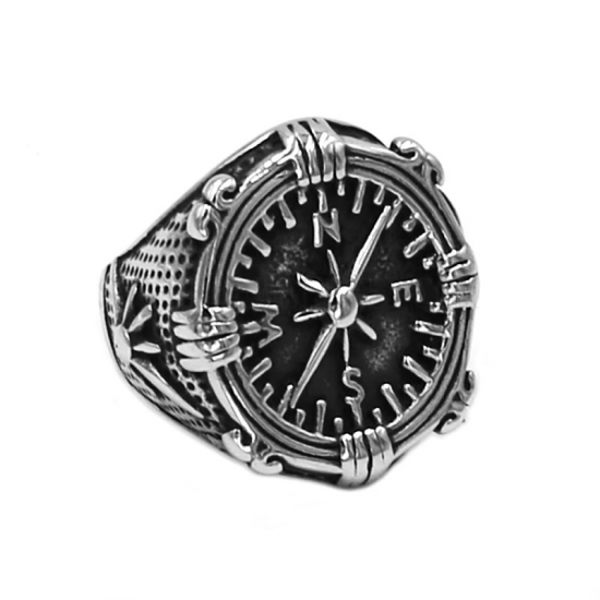 Vintage Compass Ring Stainless Steel Fashion Compass Ring Biker Ring SWR0786 - Click Image to Close