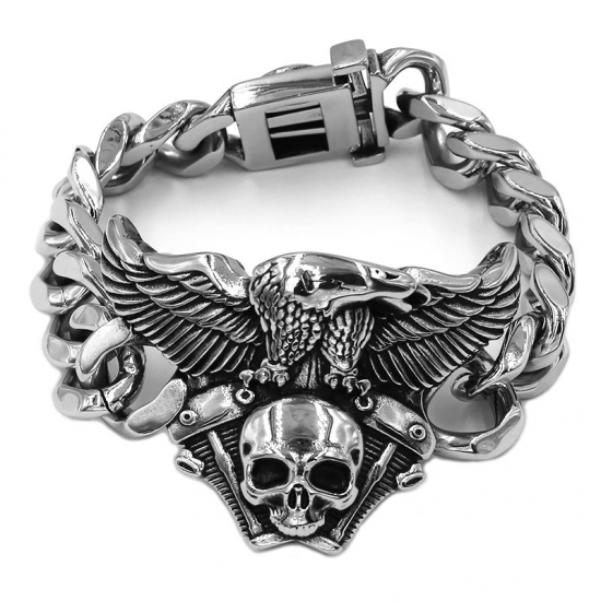 Gothic Skull Bracelet Stainless Steel Jewelry Eagle Bracelet Biker Bracelet SJB0368 - Click Image to Close