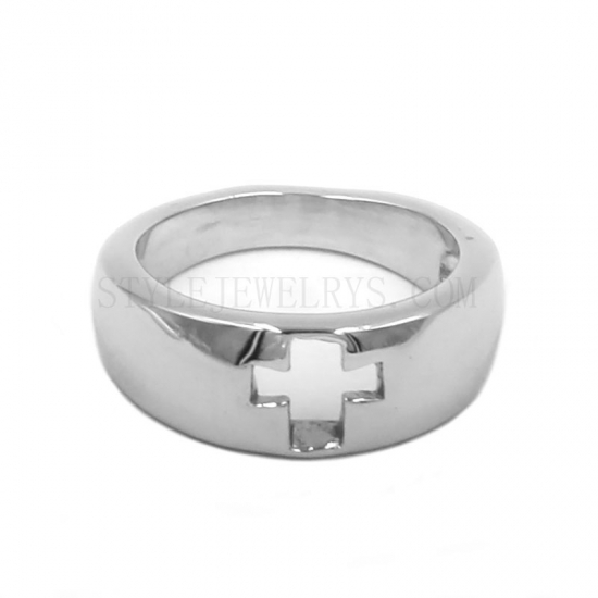 Silver Hollow Cross Ring Stainless Steel Ring Cross Biker Ring Women Girls Ring Wholesale SWR0836 - Click Image to Close