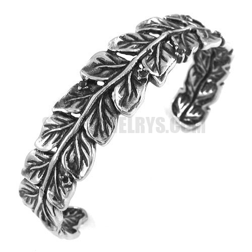 Stainless steel bangle leaf cuff bracelet SJB0181 - Click Image to Close