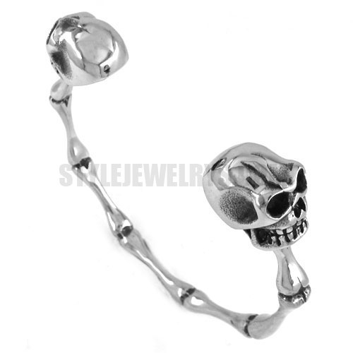 Stainless steel bangle bone with two skull cuff bracelet SJB0188 - Click Image to Close