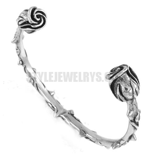 Stainless steel bangle two flower cuff bracelet SJB0189 - Click Image to Close