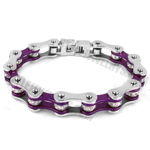 Stainless steel bracelet violet with white biker bracelet SJB0152 - Click Image to Close