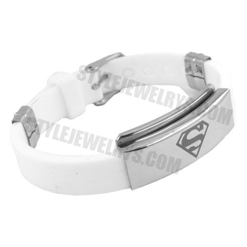 Stainless Steel Bracelet White Rubber Symbol Bracelet SJB0218 - Click Image to Close