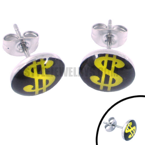 Stainless steel jewelry dollar sign earring SJE370031 - Click Image to Close