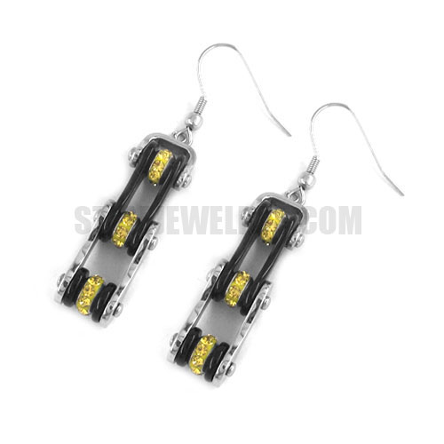 Stainless Steel Black & Yellow Rhinestone Bling Bicycle Biker Earrings SJE370118L - Click Image to Close