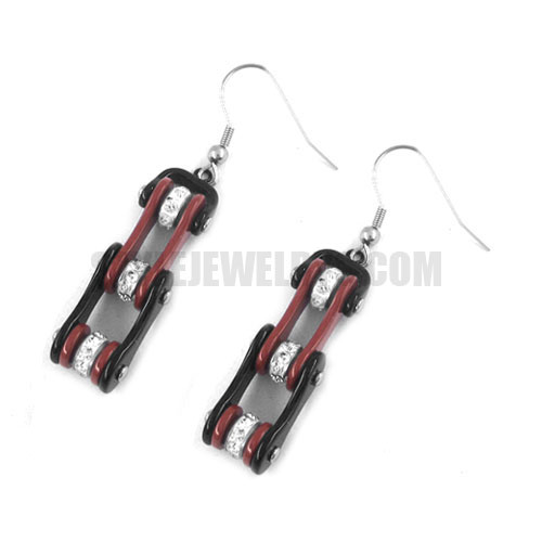 Stainless Steel Red & Black Bling Bicycle Biker Earrings SJE370122L - Click Image to Close