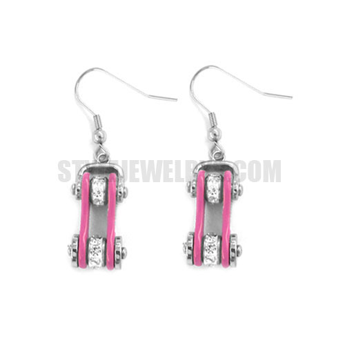 Stainless Steel Pink Bling Bicycle Biker Earrings SJE370127 - Click Image to Close