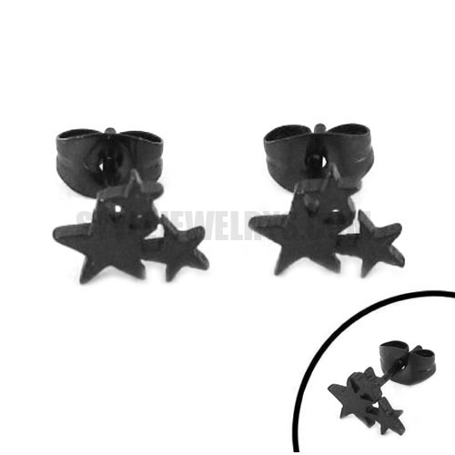 Stainless Steel Black Double Star Earring SJE370136 - Click Image to Close