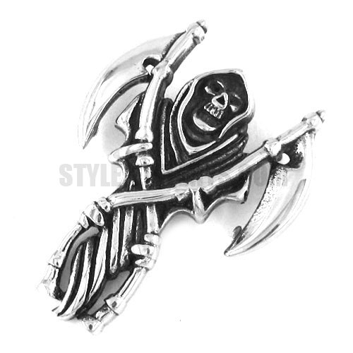 Stainless steel jewelry pendant double knife skull pendant SWP0139 - Click Image to Close