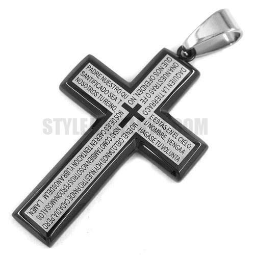 Stainless Steel pendant lords prayer & black cross pendant SWP0224 - Click Image to Close
