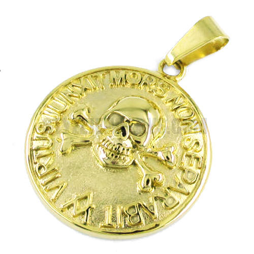 Stainless Steel Gold Skull Pendant & Carved Word Pendant SWP0320G - Click Image to Close