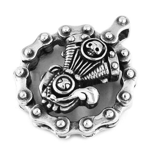 Heavy Bicycle Chain Skull Engine Pendant Stainless Steel Jewelry Skull Motor Biker Men Pendant SWP0338 - Click Image to Close