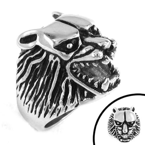 Stainless Steel Wolf Head Ring SWR0189 - Click Image to Close