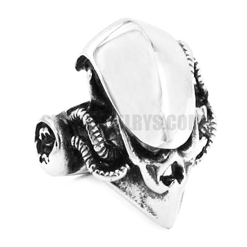 Stainless Steel Alien Skull Biker Ring SWR0356 - Click Image to Close