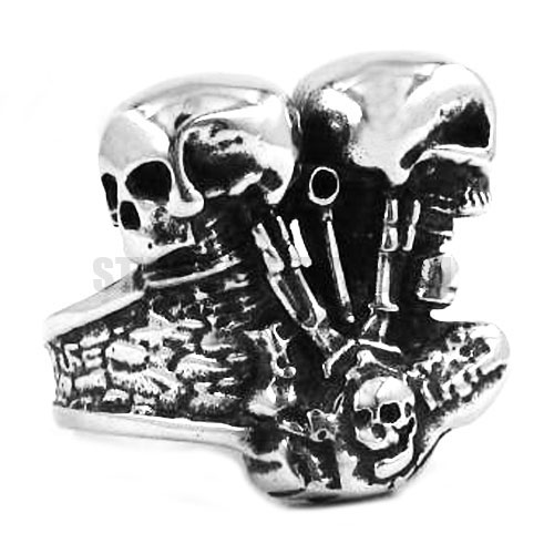 Gothic Stainless Steel Skull Engine Ring Motor Biker Ring SWR0387 - Click Image to Close
