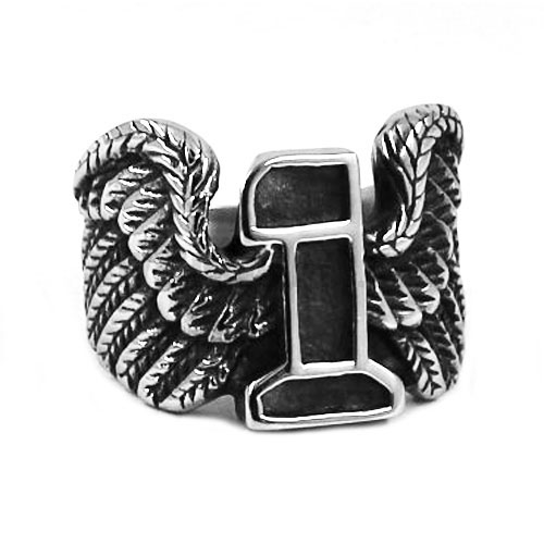 Stainless Steel Double Wing, Carved Word Ring SWR0439 - Click Image to Close