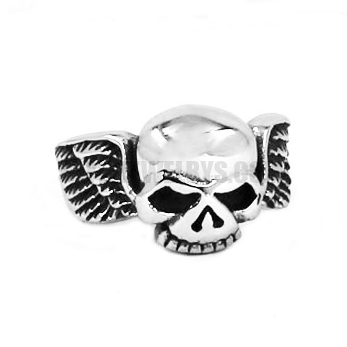 Gothic Stainless Steel Skull Doubles Wings Ring SWR0515 - Click Image to Close